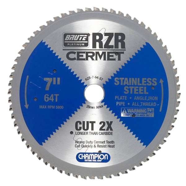 Brute Platinum 7in Brute RZR Cermet Tipped Circular Saw Blades for Stainless Steel, 64 Teeth, 20mm Arbor CHA RZR-7-64-ST - main